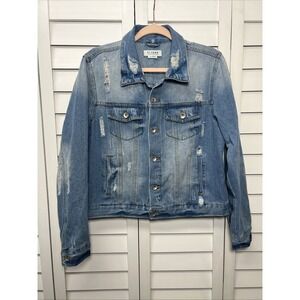 Ci Sono Distressed Trucker Denim Jacket Women's Size XL Medium Wash